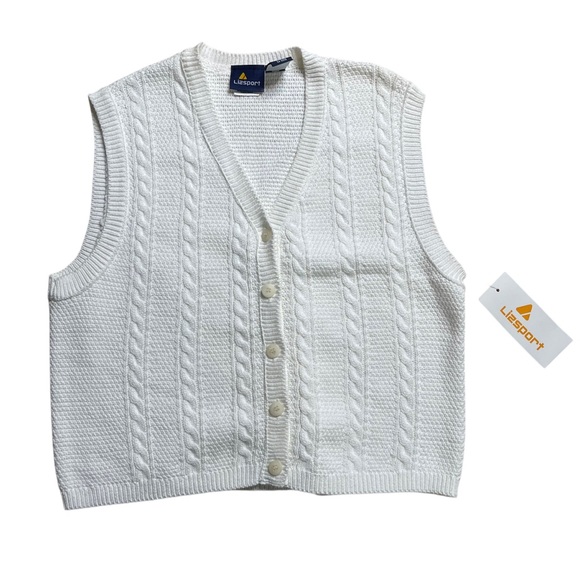 Vintage Sweaters - SOLD Vintage Lizsport Women’s White Cable Knit Button Up Vest